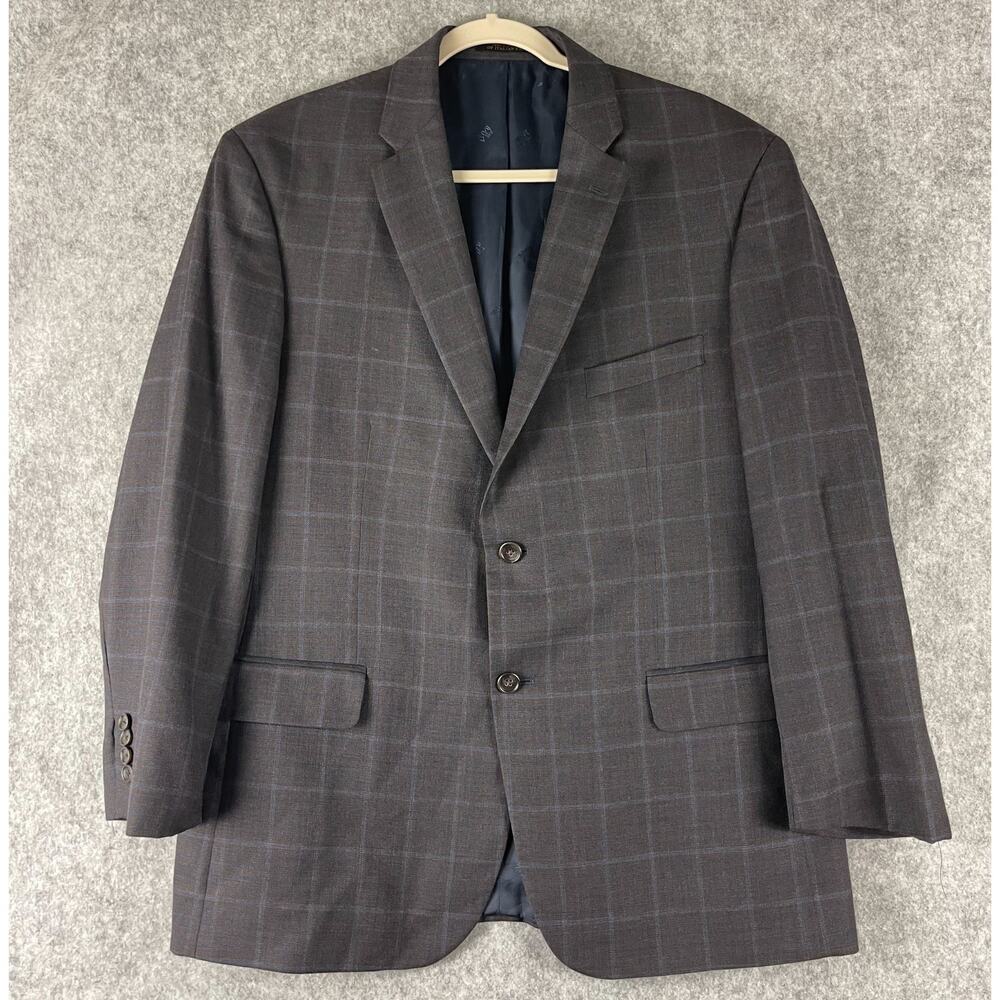 Jos A Bank Reserve Wool Blazer Sport Coat Mens 44R Plaid Tailored Fit Super 130s